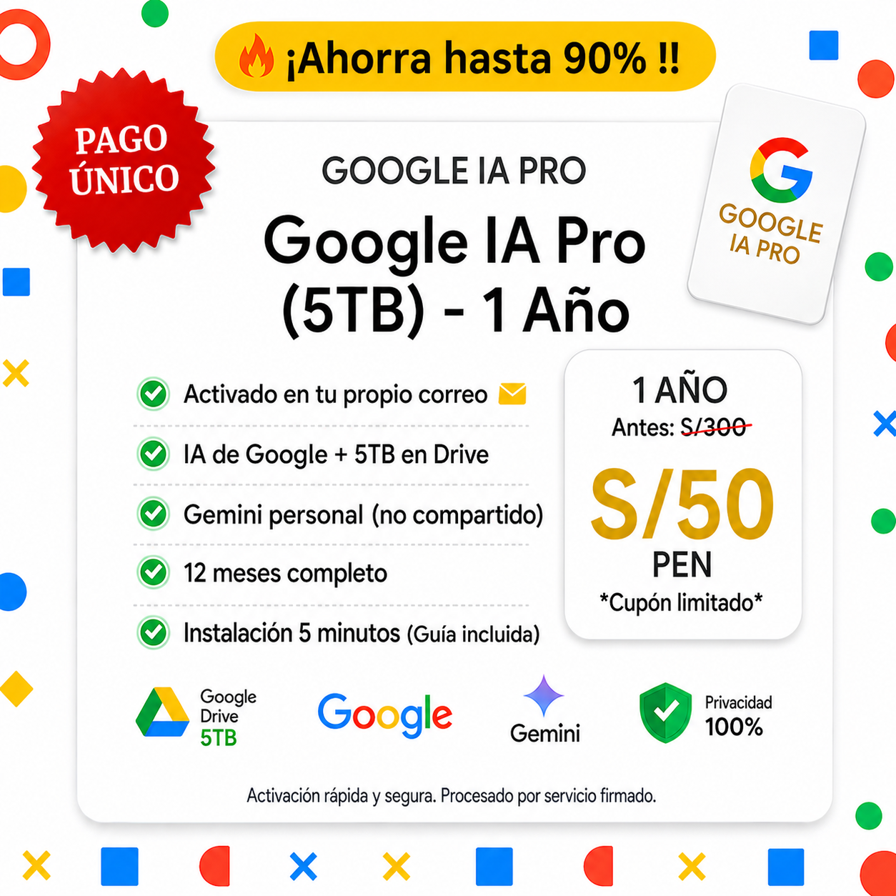 Google IA Pro (5TB)+ Gemini Pro – 1 Año
